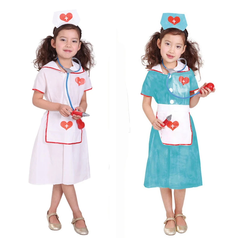Girls Nurse Costume Occupation Role Play Kids Fancy Dress Nurses Outfit Doctor