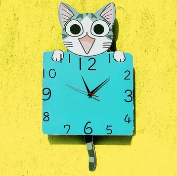 

16" Anime Chi's Sweet Home Cat Wall Clock Swing tail Home Room Decor Creative 3D Wood Clock Living Room Kids Boys Girls Gift