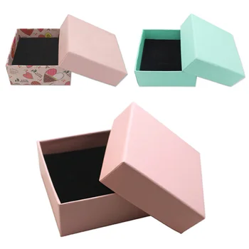 

1pcs 7.5*7.5*3.5cm Jewelry Paper Box Pink Blue Boxes Earrings Necklace Ring Box Display Packaging Gift Square Storage Box