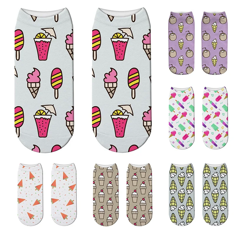 

Creative Design 3D Printed Mini Pattern Women Socks Cute Cartoon Pineapple Fruit Ice Cream Summer Women Happy Low Ankle Socks