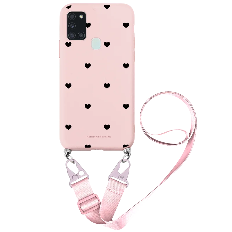 For Samsung A21S Fashion Silicone Necklace Strap Lanyard Cord Rope Chain Cases For Samsung Galaxy A21S A 21S A21 S Bumper Coque samsung cases cute