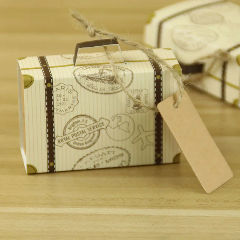 

10pcs/lot Mini Suitcase design Kraft Paper Box Wedding Favour Candy Boxes Small Gift Boxes for Chocolate
