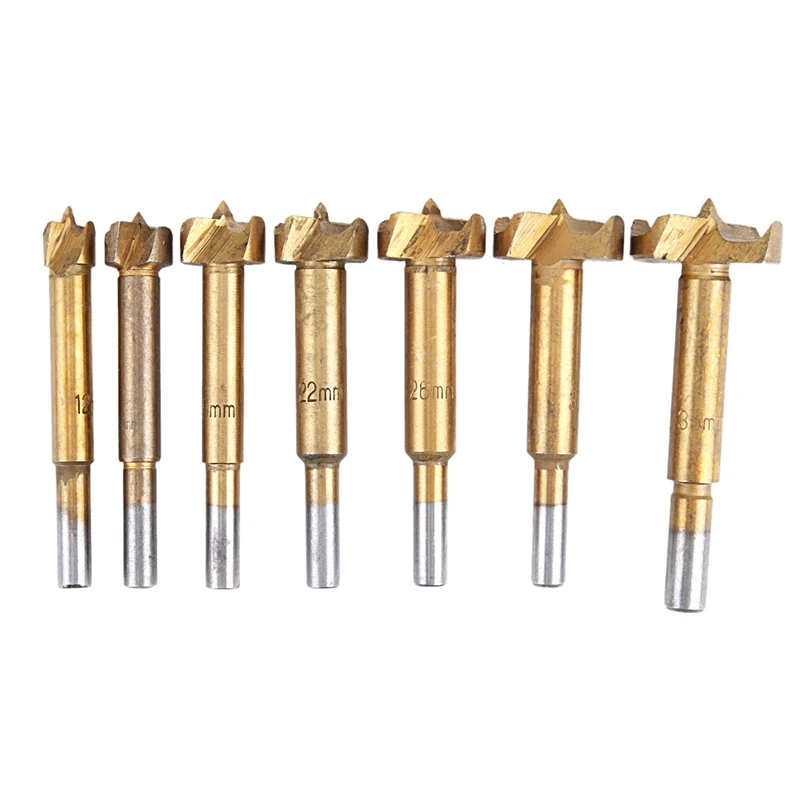 

12-35Mm Titanium-Coated Forstner Bit Set 7Pc Hinge Hole Drilling Wood Drill Bits