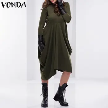 

Asymmetrical Tunic Sundress Women's Dress Autumn Chemise 2020 VONDA Long Sleeve Shirt Dress Swallowtail Party Vestidos Oversized