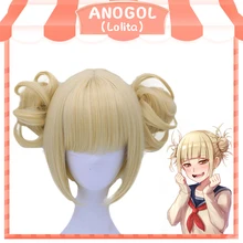 Anogol двойной конский хвост аниме My Hero Academy химико Тога крест мое тело короткий прямой блонд Синтетический Косплей парик для Хэллоуина