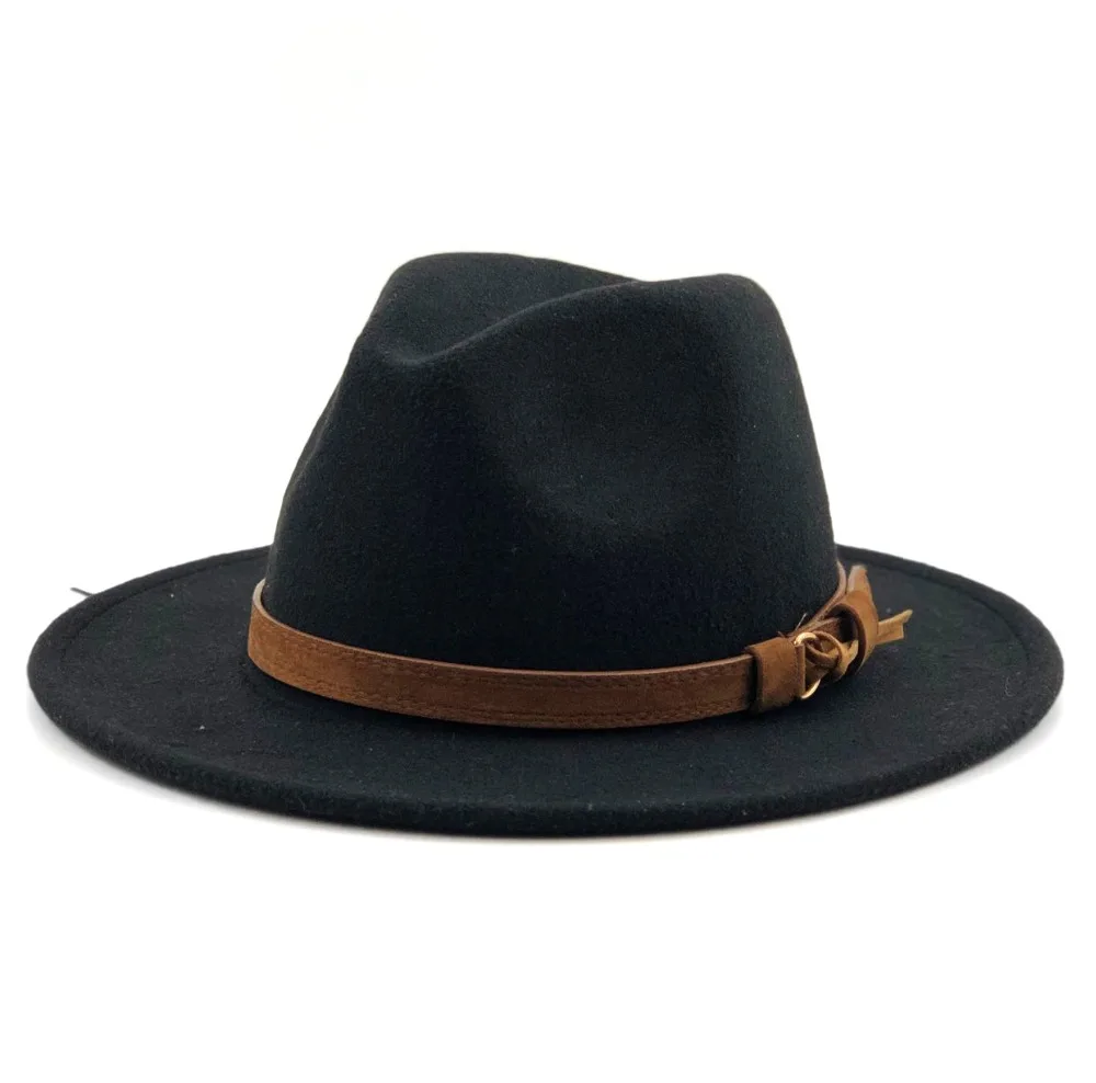 Шерстяная шляпа Fedora для женщин и мужчин с кожаной лентой элегантная женская