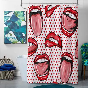 

African Shower Curtains for Bathroom Sets Modern,Pop Art Style Sexy Kiss Woman Lips Mouth Figures on Polka Dots Vintage