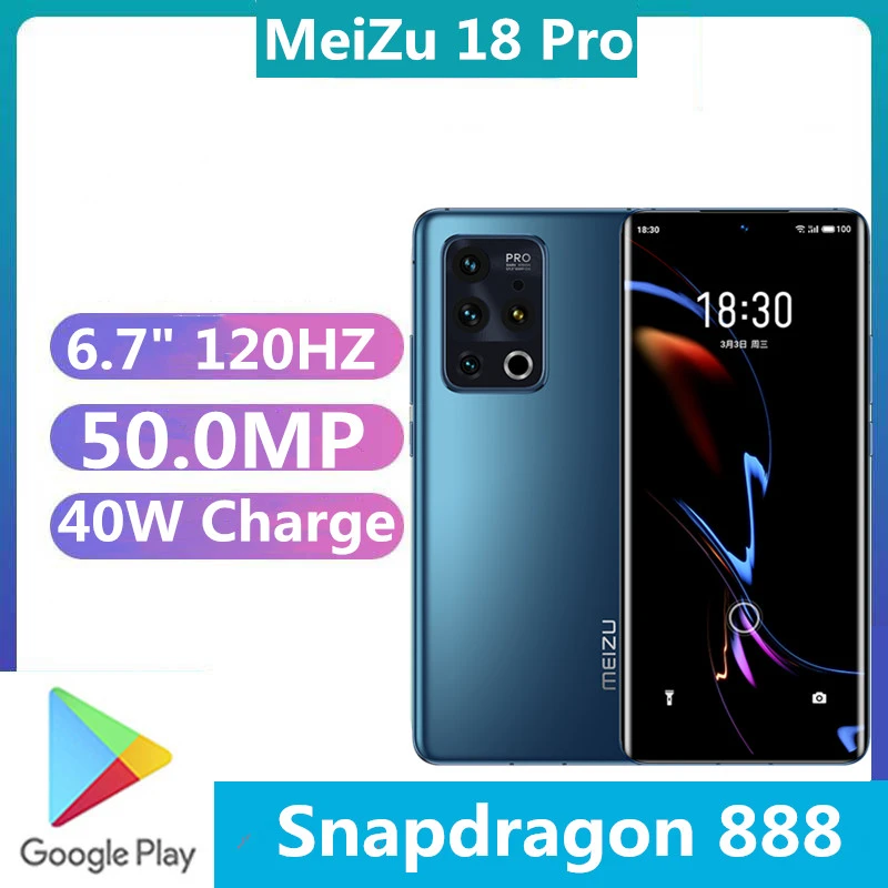 DHL Fast Delivery MeiZu 18 Pro 5G Android Phone 40W Charge 6.7" 120HZ Snapdragon 888 50.0MP Screen Fingerprint OTA Dual Sim laptop ram