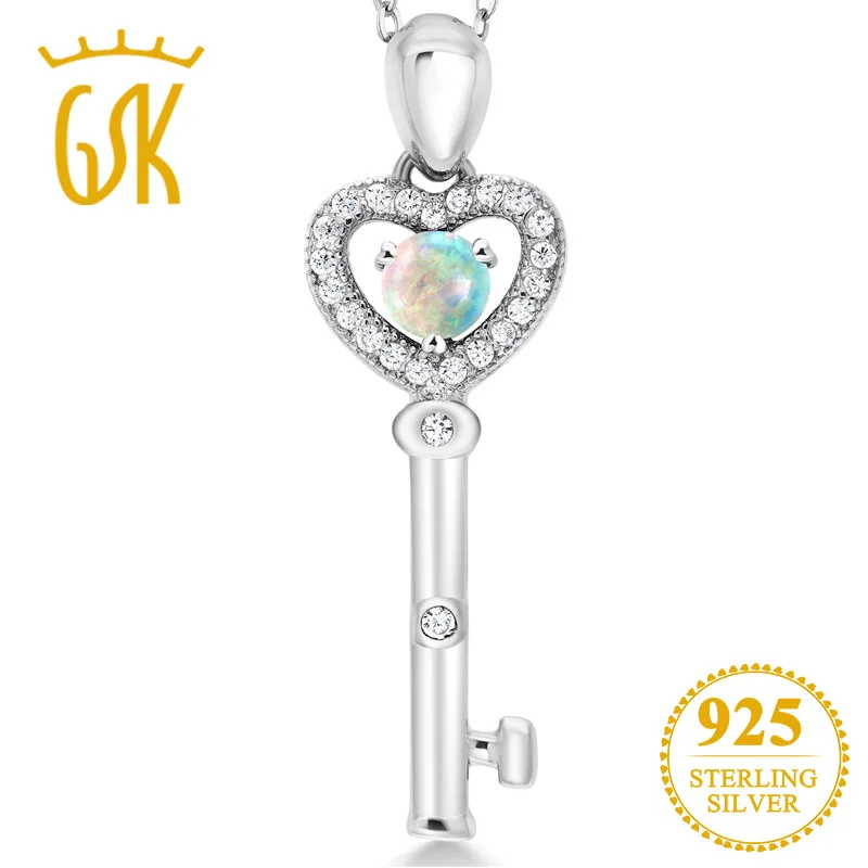 GemStoneKing 18 дюймов цепочка из стерлингового серебра 0,53 карат Круглый Кабошон искусственный опал подвеска для ключей для женщин хорошее ювелирное изделие