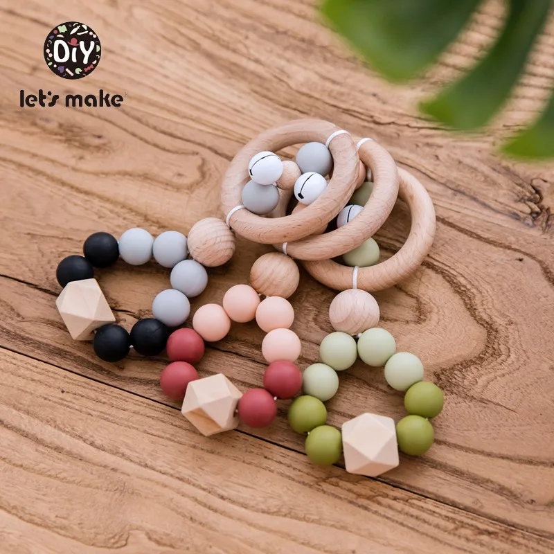 

Let's Make Baby Toys Educational Toys Musical Beech 0-12 Months Music Bell Mobile On The Crib Silicone Beads Teether Wooden Ring