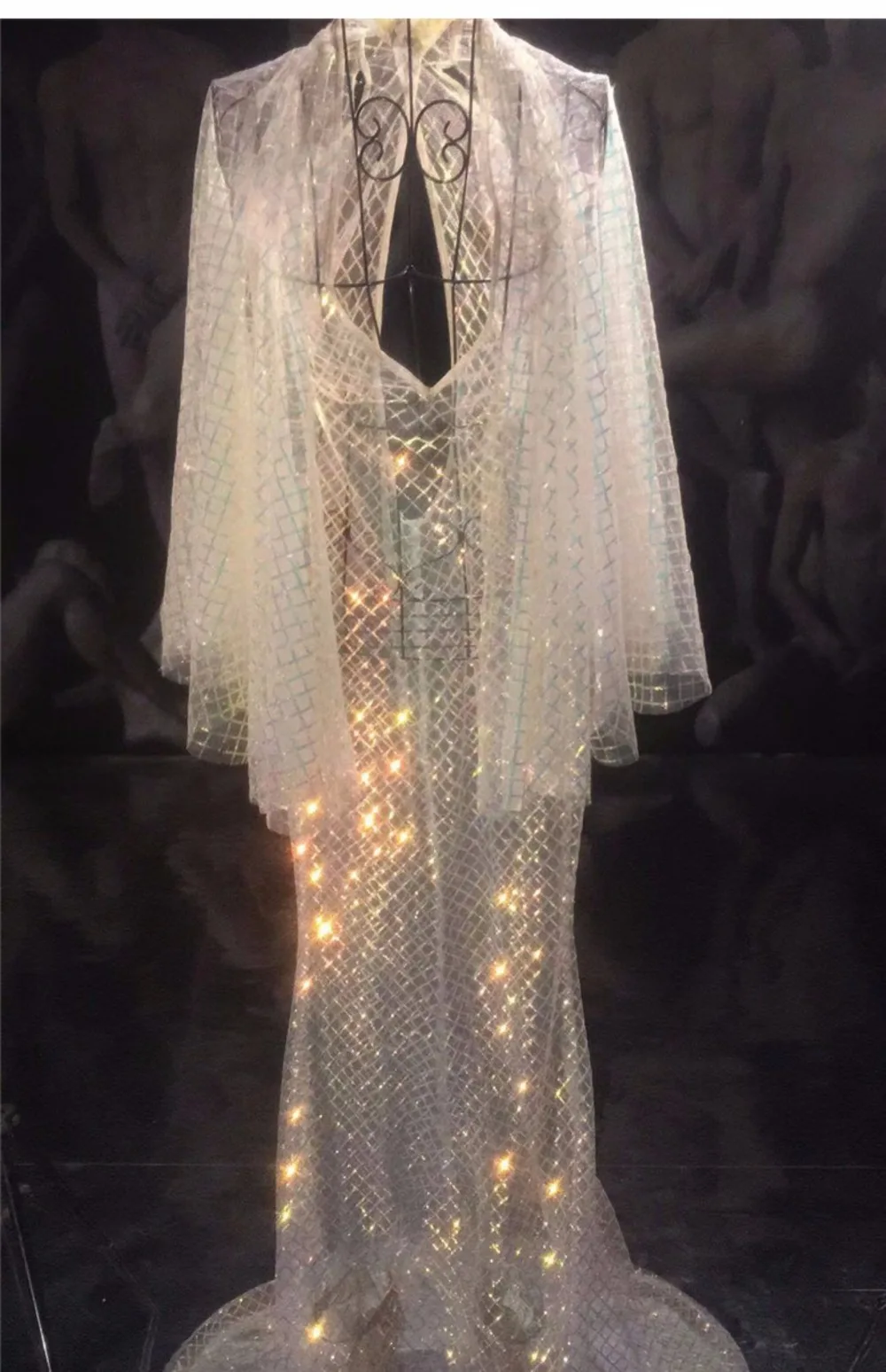 Сетка Перспектива со сверкающими блестками длинное платье вечернее платье со стразами день рождения, празднование костюм для певицы для сцены одежда L2308