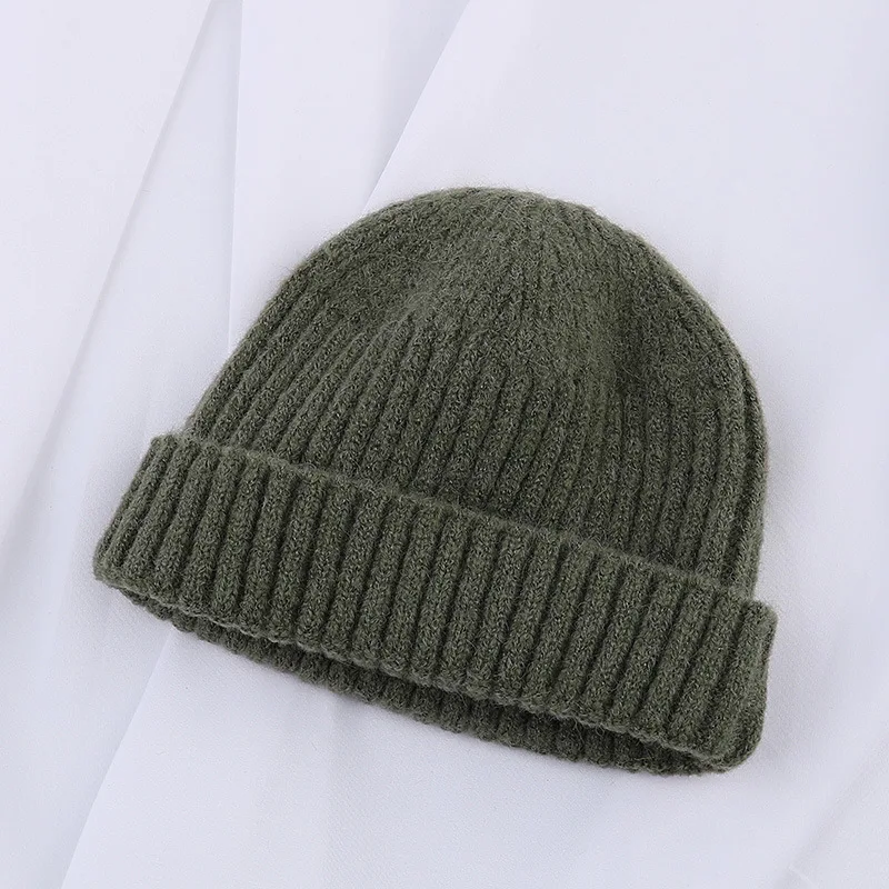 blackish green Мужская вязаная шапка бини Skullcap, теплые вязаные шапки, настоящая Повседневная кепка без рукавов в стиле ретро, темно-синие стильные шапочки, кепка ярких цветов - Цвет: blackish green