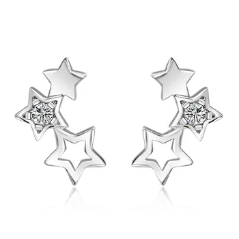 

925 Sterling Silver Hollow Star Earrings Simple Fashion Cubic Zircon Earrings for Women boucle d'oreille