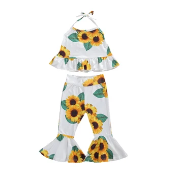 

1-6Y Flower Toddler Baby Kid Girls Clothes Set Summer Sunflower Vest Tops Flare Pants Outfits Children Costumes