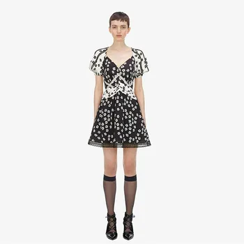 

New Style 2019 Mini Dress Sexy Celebrity Lace Short Print Vintage Women Hollow Out Night Club Body con Party Dresses Wholesale