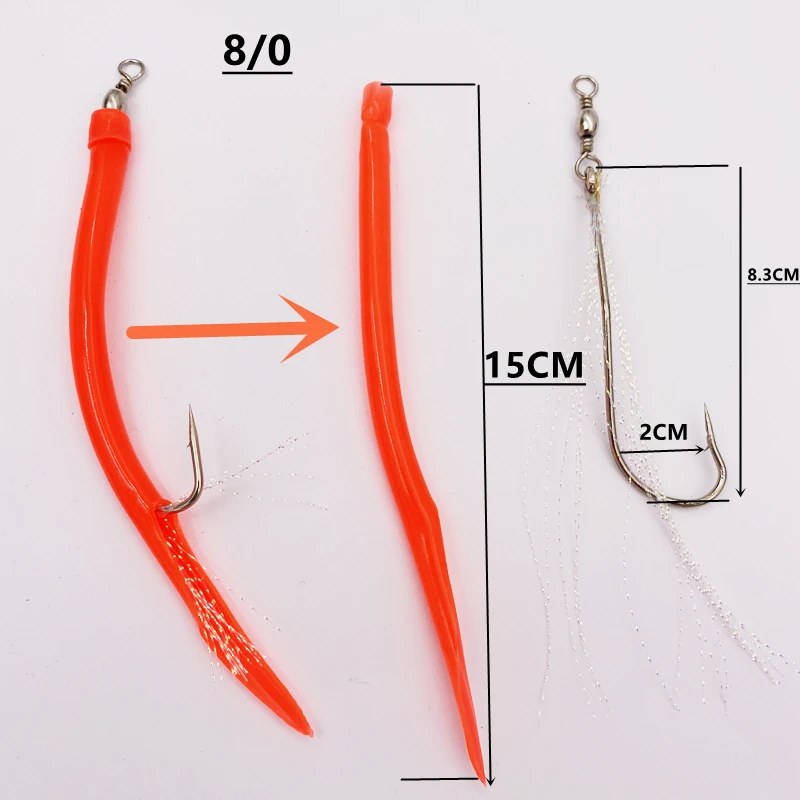 Description Picture 5 of item5Pcs*CodfishFishing Eel Tube Jig bait shank offset Hook Barbed Octopus Hook Rolling Swivel Thread Feather Sabiki Rig Sea Fishing
