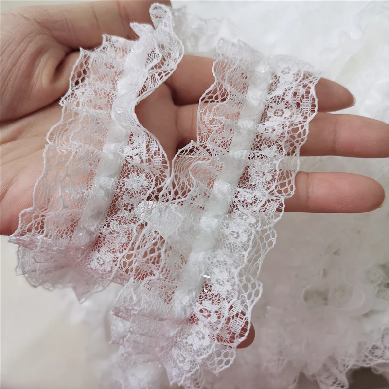 DIY Bra Ribbon Underwear Wedding Doll Skirt Belt Trim Sewing Accessories Double Layer Pleated Stretch Lace