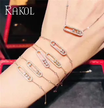 

RAKOL Fashion Luxury Mother Bracelet Chain White Move CZ Stone Crystal Wedding Bracelet New Energy Bracelet For Woman Jewelry