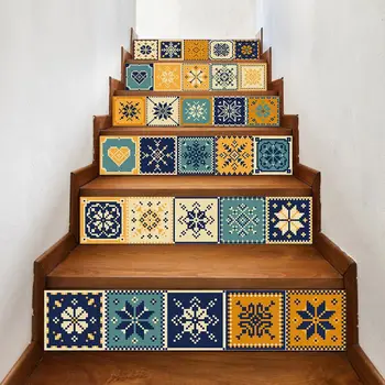 

6pcs/set Snowflake Tile Staircase Stair Riser Floor Stickers Self Adhesive DIY