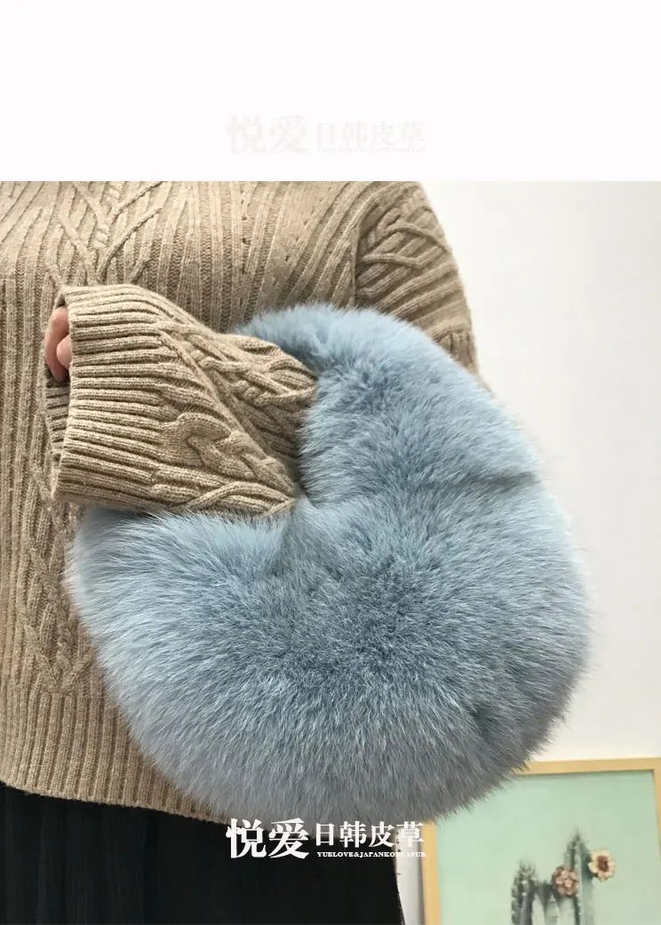 New Luxury Women Real Fox Fur Bag Messenger Fox Fur Chain Shoulder Bag Ladies hand Tote Handbag Crossbody leather Bags