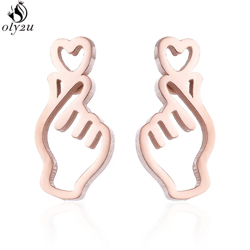 Oly2u в Корейском стиле с дизайном в виде прозрачных серьги руки для Для женщин Любовь Сердце жест, серьги, ювелирное изделие, подруги boucle d'oreille - Окраска металла: GED137R
