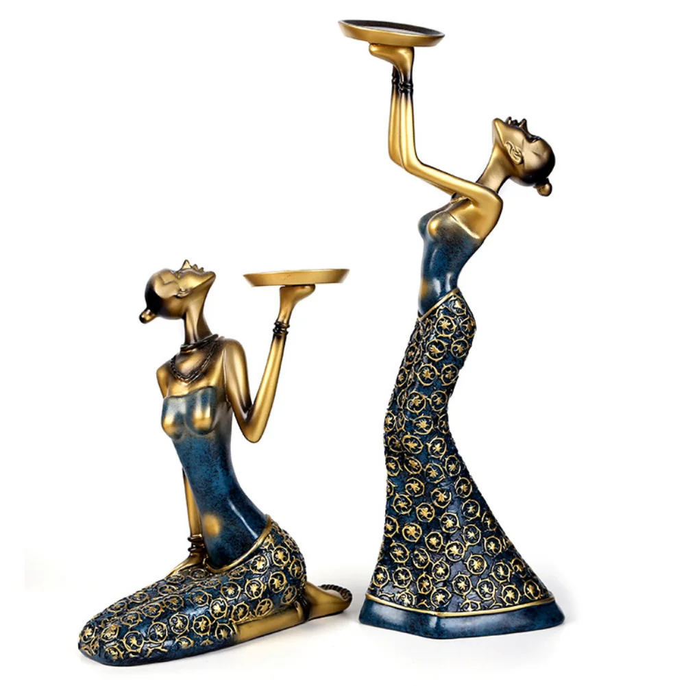 1Pair Resin Vintage Abstract Lady Candle Holder Statue Sculpture Candlestick Party Weeding Decoration Accessories Home Decor