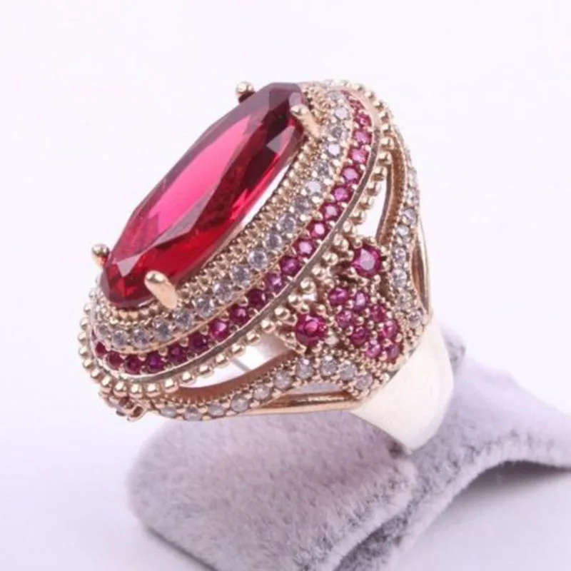 Великолепные большие овальные кольца с розовым красным камнем для женщин, роскошные заполненные CZ свадебные кольца, ювелирные изделия для помолвки, подарки Anillos Mujer Z5M397