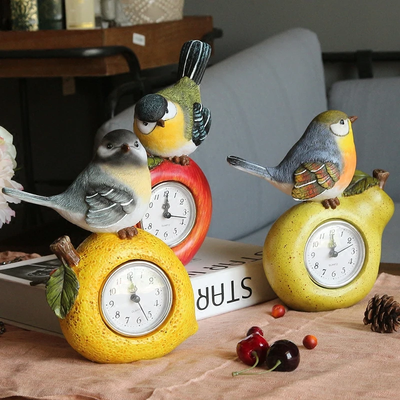 

Pastoral Retro apple fruit bird home decoration clock table clocks