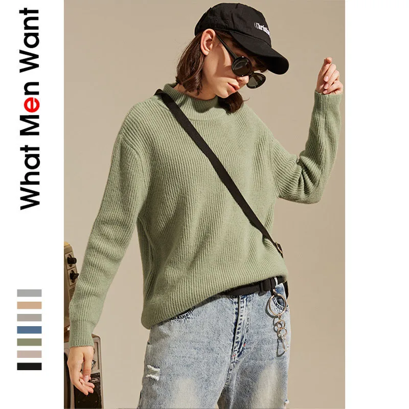 

IVRESSE Couple Dress Green Solid Knitted Sweater Men Loose Warm Grey Pullovers Male Black Casual Autumn Winter Basic Jumpers