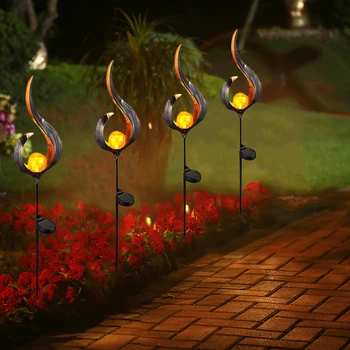 

Outdoor Walkway Path Solar Light Decorative Lantern Lamp LED Simulate Flame Automatically Recharging Fence Landscape