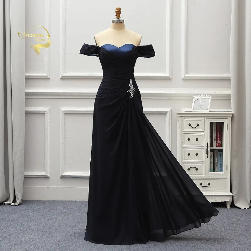 Тёмно-синий Robe De Soiree элегантные вечерние платья Длинные вечерние платья с открытыми плечами темно-синего цвета vestido de festa Longo Abendkleider Новинка - Цвет: Тёмно-синий