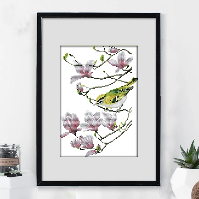 

Joy Sunday Cross Stitch Kits DIY A bird on a magnolia tree Pattern Printed Chinese Embroidery Needlework for putting in the desk