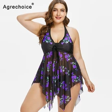 Сексуальная сетка плюс размер купальники женский купальник Танкини Купальники цветочный принт купальная костюмная юбка плюс размер купальный костюм 5XL