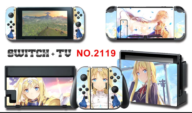1set New Cute Anime Full Body Sticker for NS Switch Protective Cover Skin Colorful Art for Game Console Joy-Con Controller Decor