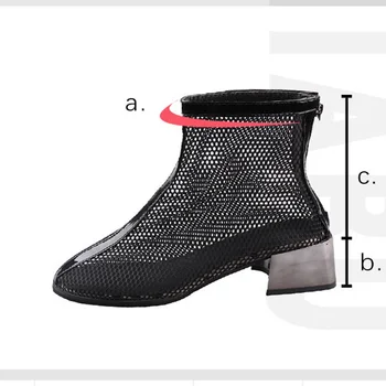 

2019 Summer ankle Boots Med Square Heel Chunky Boots Breathable Mesh Square Toe Zip Short Ankle Pumps Boots Shoes Summer Sandals