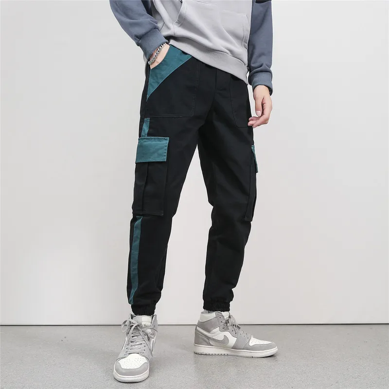

Large Size K1024/P55 Autumn Clothing New Style Joint Contrast Color Large Size Bib Overall Casual Pants Men's Multi-pockets Wide
