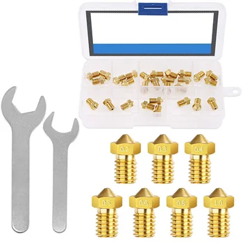 

3D Printer Nozzle with Spanner Set, 28Pcs Brass Extruder Print Head Hotend Nozzle Compatible with MK8 CR-10 M6 Thread 3D Printe