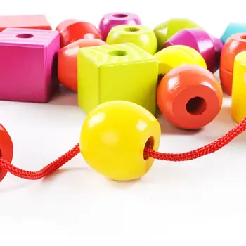 

Wooden Children Puzzle Shape Cognitive Hand-eye Coordination Beaded Toy Rope Wearing Stringing Building Blocks Kids Gifts Y4UD