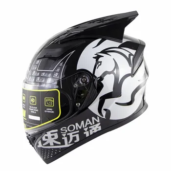 

Double Lens Highway Riding Motorcycle Helmet Retro casco capacete moto ECE Approved For Soman SM960 Full Face+Spoiler horns
