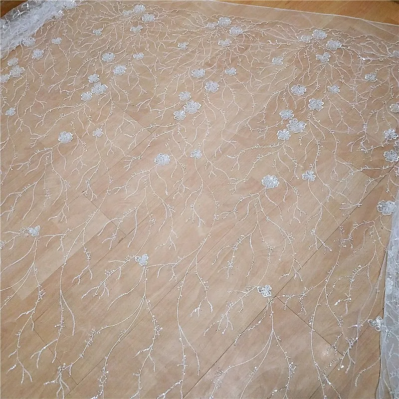 GLace 1Y/Лот Серебряный светильник, вышитый блестками кружевной ткани, плетеные ветви, ткань для свадебного платья, украшения DIY TX1522