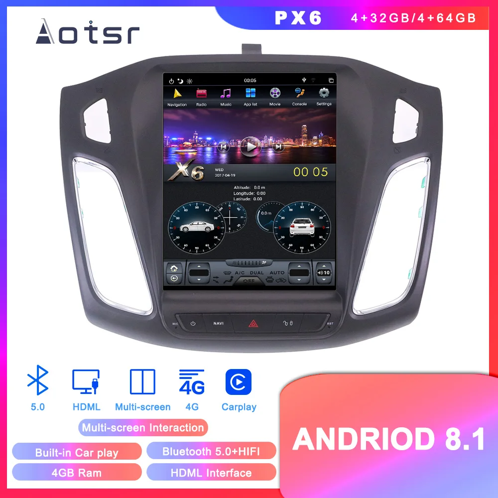 Android 8,1 Tesla Styel автомобильный dvd-плеер gps навигация для Ford Focus 2012- вертикальный экран авто радио головное устройство Carplay лента