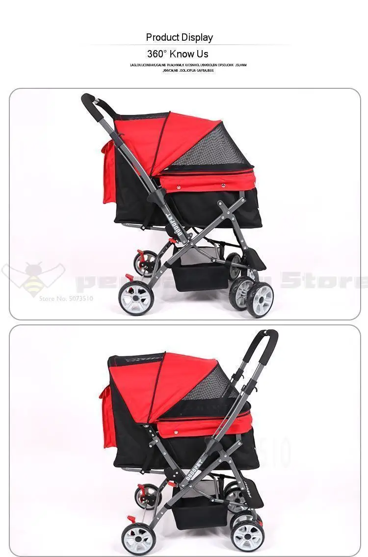 Portable Folding Pet Trolley Dog Cat Teddy Small Exquisite Four-wheeled Strolle Cat and Dog Out of The Wagon Folding Cart