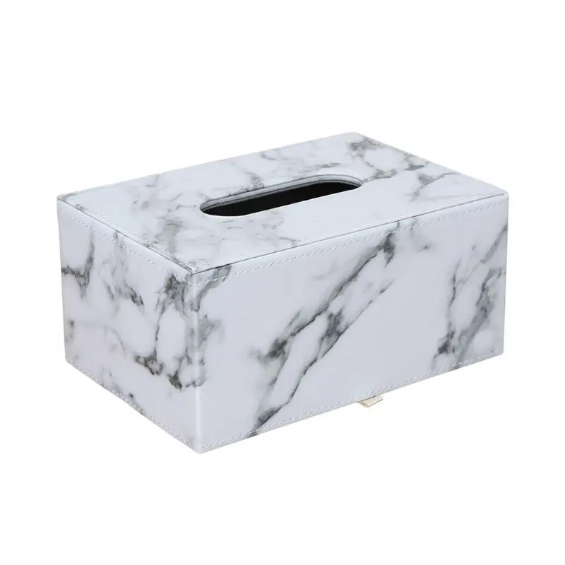 Прямоугольная коробка для салфеток из искусственной кожи с мраморным покрытием для лица, держатель для салфеток, диспенсер для бумажных полотенец, контейнер для домашнего офиса, декор для автомобиля - Цвет: Белый
