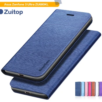 

Wood grain PU Leather Phone Case For Asus Zenfone 3 Ultra ZU680KL Flip Book Case Business Wallet Case Soft Silicone Back Cover