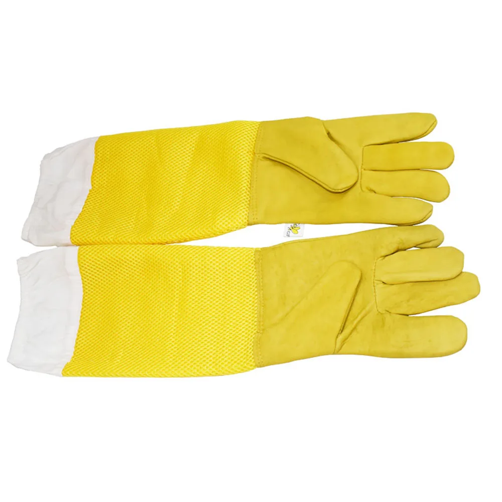 

Beekeeping gloves Protective Sleeves breathable yellow mesh white sheepskin and cloth for Apiculture beekeeping gloves