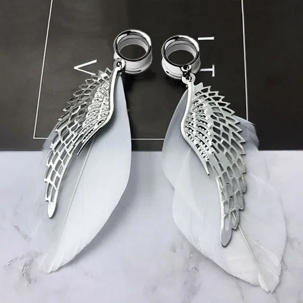 1 par orelha tunnel plug aço inoxidável calibres de orelha carne piercing pena asa pingente de orelha expanderear reamer expansores oreja