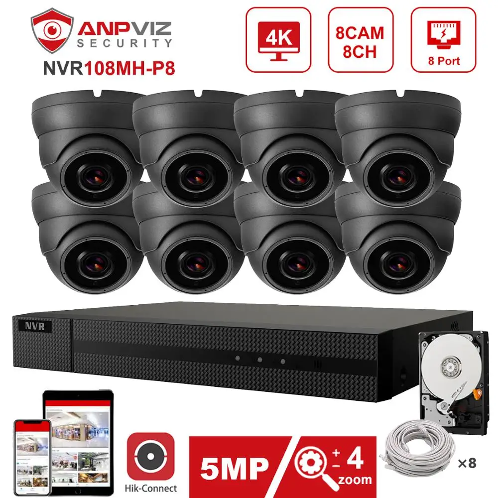 Hikvision OEM 8CH 4K NVR 4/6/8pcs 5MP 4X POE IP-камера безопасности системы Внутренняя/наружная IP66