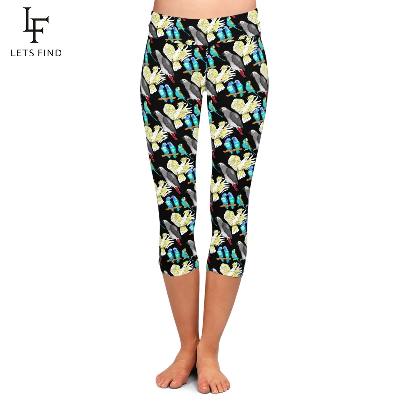 LETSFIND New Capri Print African Greys Leggings Women High Quality Jaco Lovebird Wavy Parrot Kakadu Pants