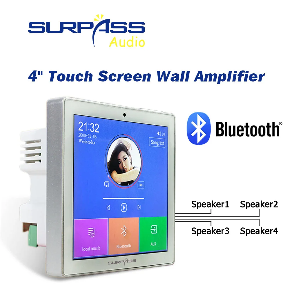 Smart Home Audio Touch Panel Music Amplifier Keypads Flush-Mounted Radio HIFI In Wall Amplifier 4CH Speaker Output Ceiling Amps