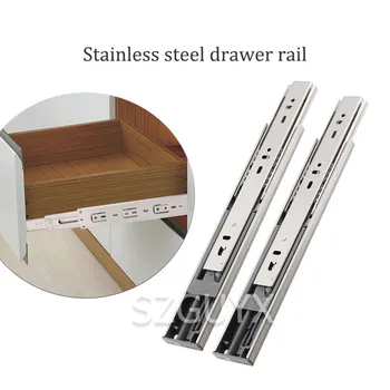 

Damping three-section stainless steel drawer rail cupboard Keyboard tray Slide rail Thick buffer damping mute rail